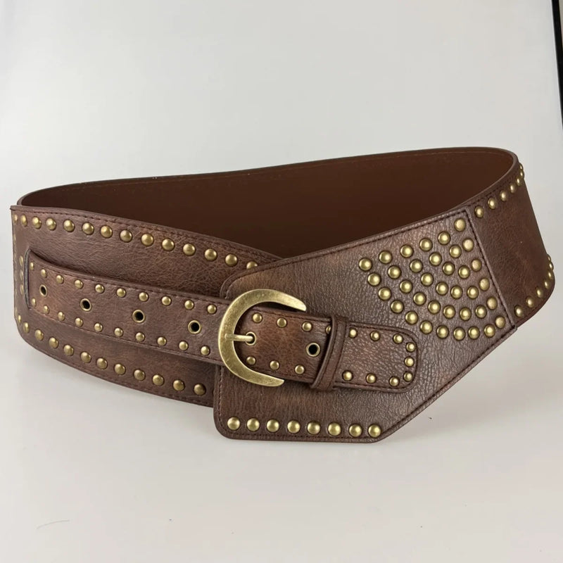 Cinto Largo Vintage Tachas | Metal Couro ✦ Fashion ✦ Versatil
