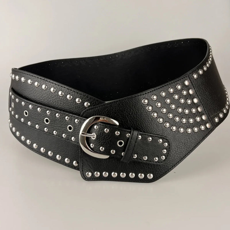 Cinto Largo Vintage Tachas | Metal Couro ✦ Fashion ✦ Versatil