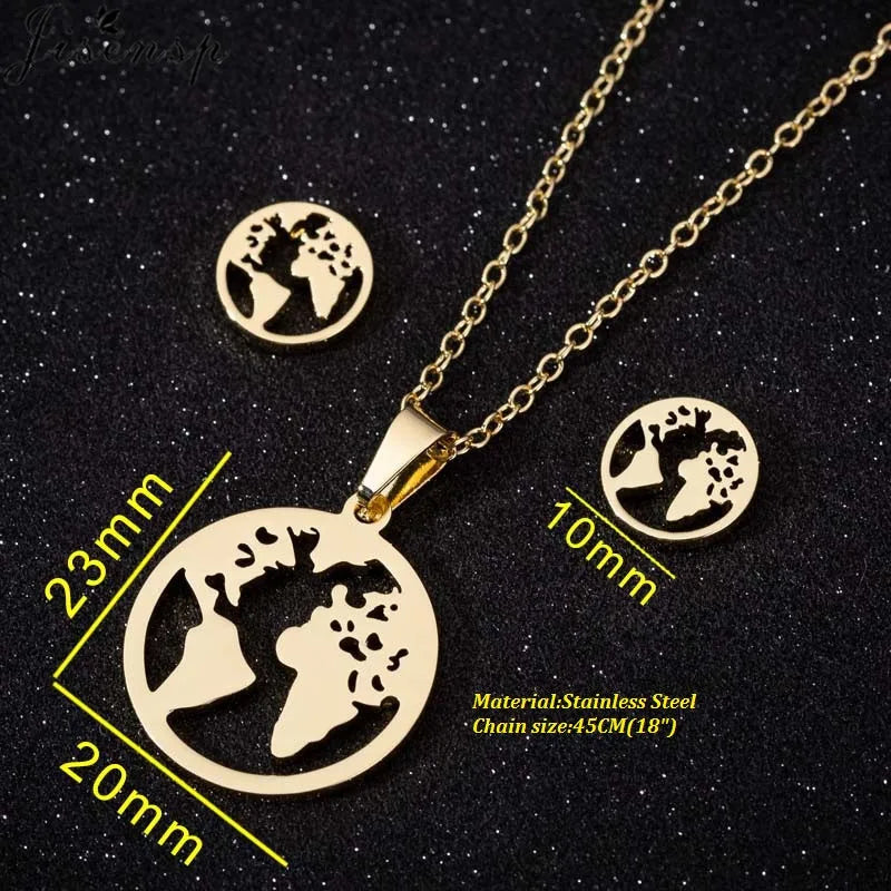 Conjunto Colar Design Mapa Mundo | Aço Inoxidável