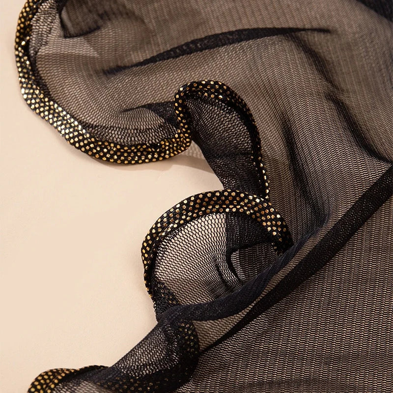 Lenço Chiffon Echarpe | Borda Ondulada Brilhante ✦ Elegante