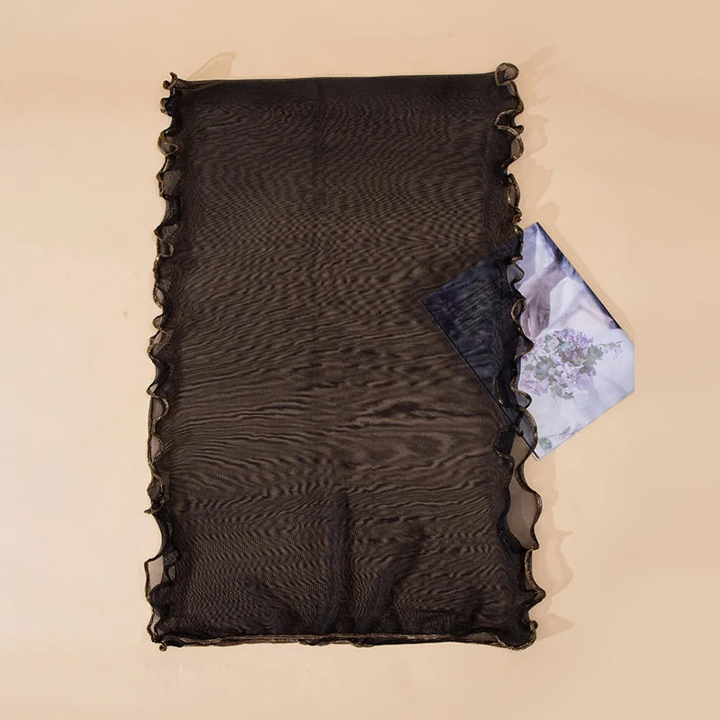 Lenço Chiffon Echarpe | Borda Ondulada Brilhante ✦ Elegante
