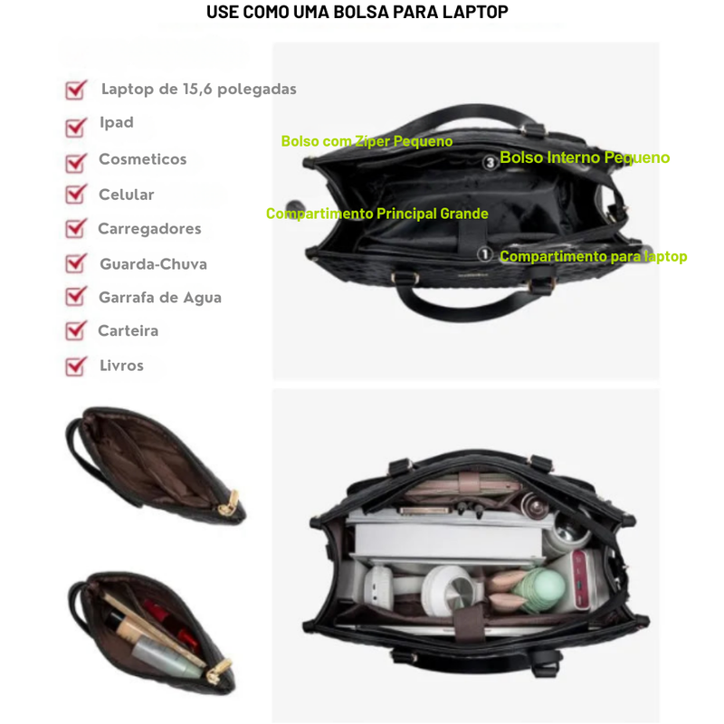 Bolsa Notebook & Lancheira | Inteligente ✦ Praticidade ✦ Segurança ✦ Estilo